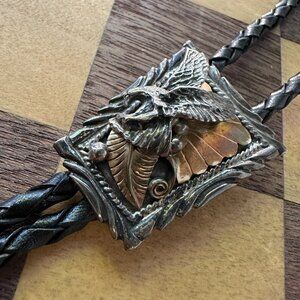VTG Signed Thomas Carusetta 925 Mixed Metal American Eagle Bolo Tie